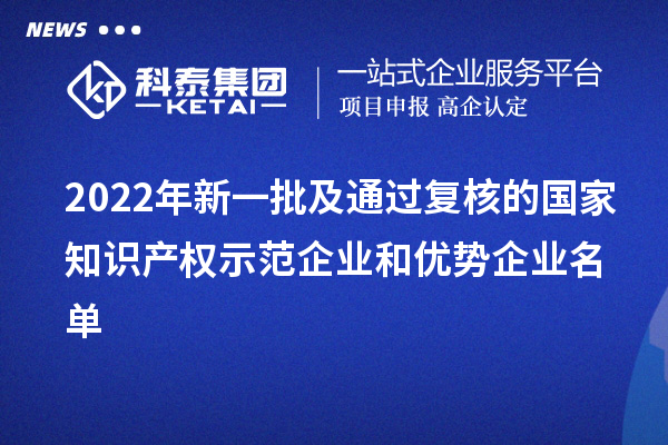 2022年新一批及通過(guò)復(fù)核的國(guó)家知識(shí)產(chǎn)權(quán)示范企業(yè)和優(yōu)勢(shì)企業(yè)名單