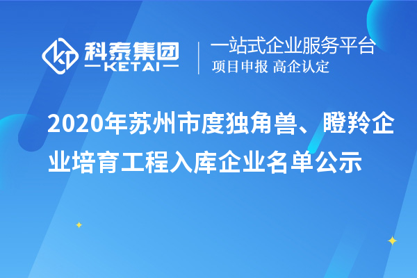 2020年蘇州市度獨(dú)角獸、瞪羚企業(yè)培育工程入庫企業(yè)名單公示