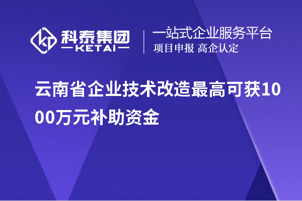 云南省企業(yè)技術(shù)改造最高可獲1000萬元補助資金