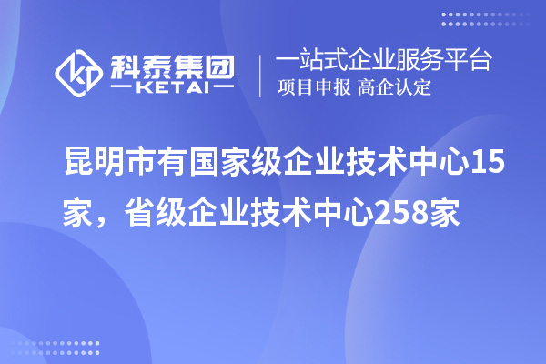 昆明市有國家級企業(yè)技術(shù)中心15家，省級企業(yè)技術(shù)中心258家