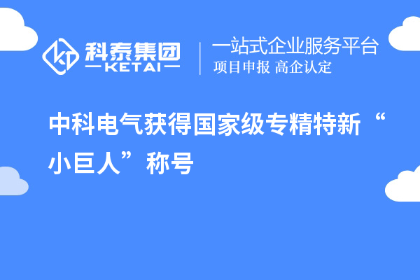 中科電氣獲得國(guó)家級(jí)專精特新“小巨人”稱號(hào)