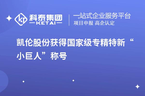 凱倫股份獲得國家級專精特新“小巨人”稱號