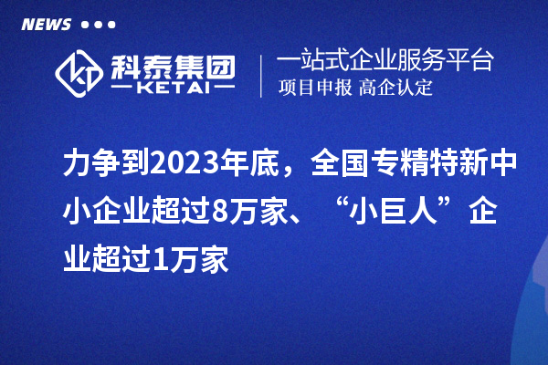 力爭(zhēng)到2023年底，全國(guó)專精特新中小企業(yè)超過(guò)8萬(wàn)家、“小巨人”企業(yè)超過(guò)1萬(wàn)家