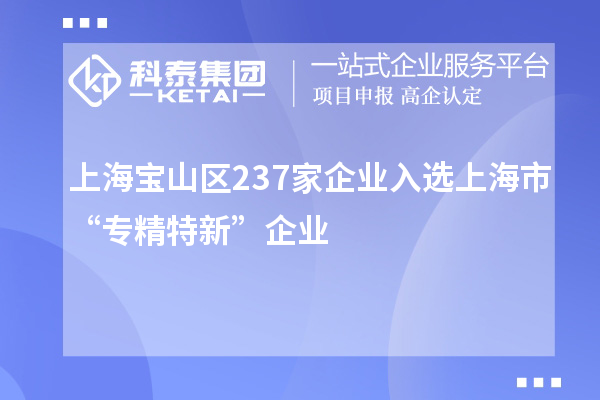 上海寶山區(qū)237家企業(yè)入選上海市“專精特新”企業(yè)