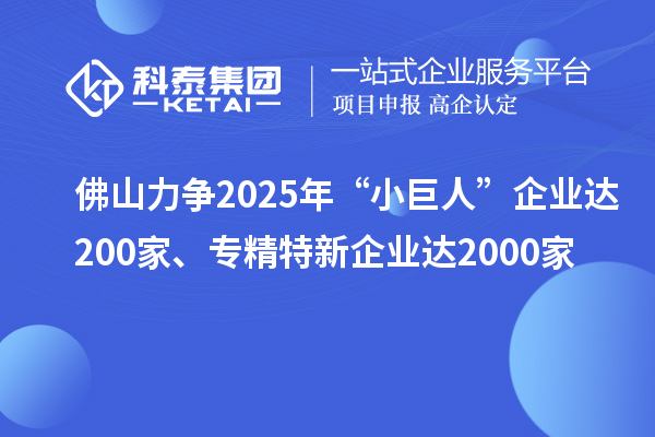 佛山力爭(zhēng)2025年“小巨人”企業(yè)達(dá)200家、專(zhuān)精特新企業(yè)達(dá)2000家