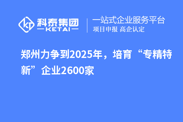 鄭州力爭到2025年，培育“專精特新”企業(yè)2600家