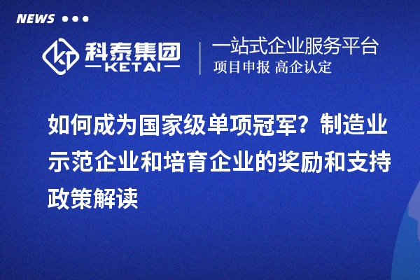 如何成為國家級單項冠軍？制造業(yè)示范企業(yè)和培育企業(yè)的獎勵和支持政策解讀