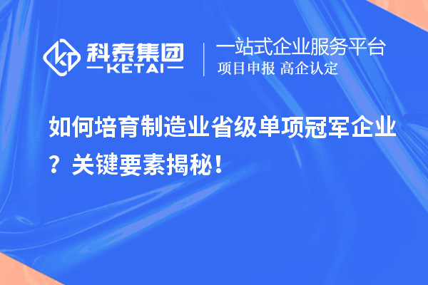 如何培育制造業(yè)省級單項(xiàng)冠軍企業(yè)？關(guān)鍵要素揭秘！