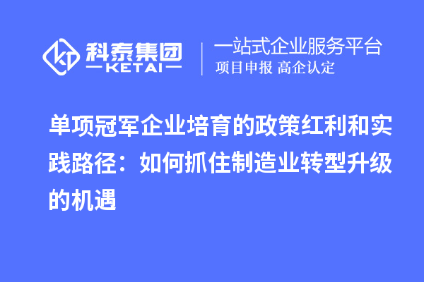 單項(xiàng)冠軍企業(yè)培育的政策紅利和實(shí)踐路徑：如何抓住制造業(yè)轉(zhuǎn)型升級(jí)的機(jī)遇