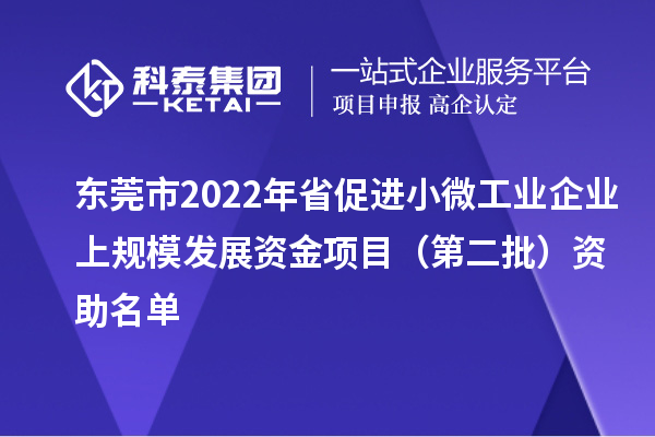 東莞市2022年省促進小微工業(yè)企業(yè)上規(guī)模發(fā)展資金項目（第二批）資助名單