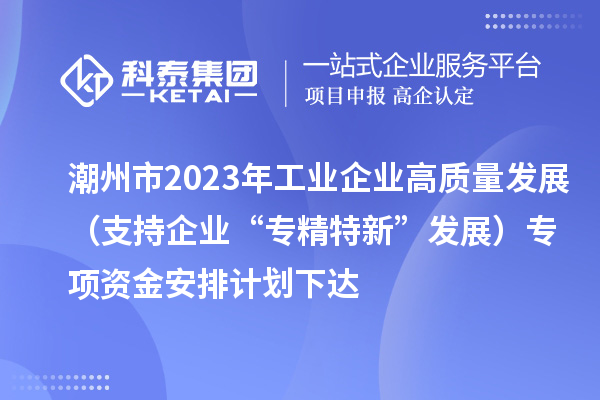 潮州市2023年工業(yè)企業(yè)高質(zhì)量發(fā)展（支持企業(yè)“專精特新”發(fā)展）專項資金安排計劃下達(dá)