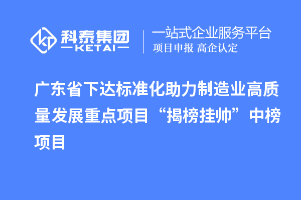 廣東省下達標準化助力制造業(yè)高質量發(fā)展重點項目“揭榜掛帥”中榜項目