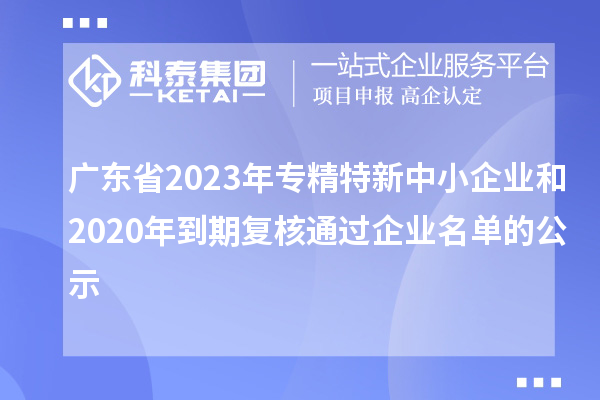 廣東省2023年專精特新中小企業(yè)和2020年到期復(fù)核通過企業(yè)名單的公示