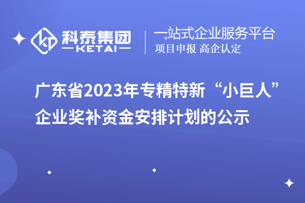 廣東省2023年專(zhuān)精特新“小巨人”企業(yè)獎(jiǎng)補(bǔ)資金安排計(jì)劃的公示