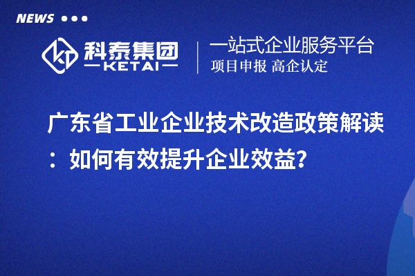 廣東省工業(yè)企業(yè)技術(shù)改造政策解讀：如何有效提升企業(yè)效益？