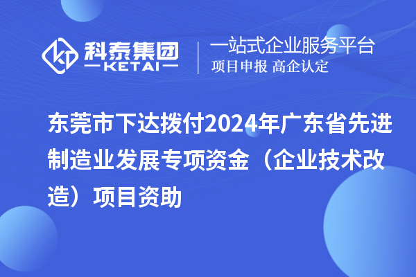 東莞市下達撥付2024年廣東省先進制造業(yè)發(fā)展專項資金（企業(yè)技術改造）項目資助