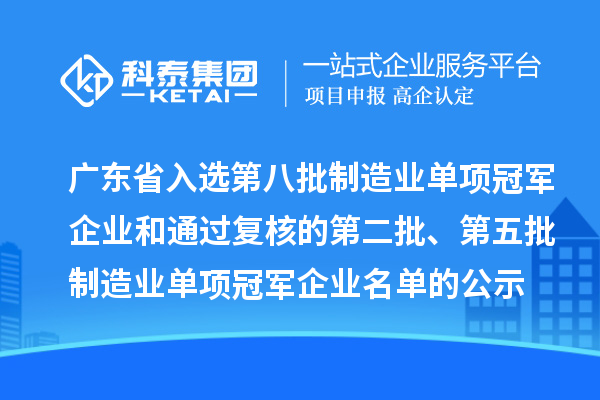 廣東省入選第八批制造業(yè)單項冠軍企業(yè)和通過復核的第二批、第五批制造業(yè)單項冠軍企業(yè)名單的公示