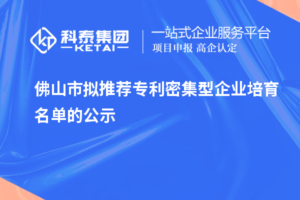 佛山市擬推薦專利密集型企業(yè)培育名單的公示