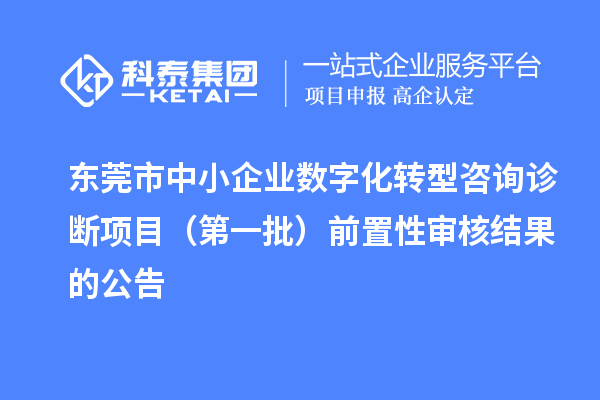 東莞市中小企業(yè)數(shù)字化轉(zhuǎn)型咨詢診斷項(xiàng)目（第一批）前置性審核結(jié)果的公告