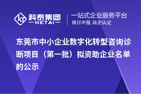 東莞市中小企業(yè)數(shù)字化轉(zhuǎn)型咨詢?cè)\斷項(xiàng)目（第一批）擬資助企業(yè)名單的公示