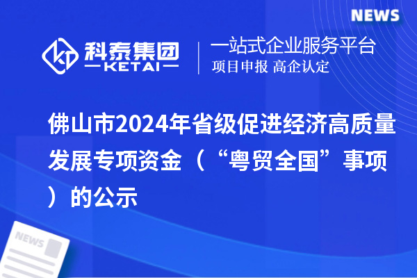 佛山市2024年省級促進經濟高質量發(fā)展專項資金（“粵貿全國”事項）的公示