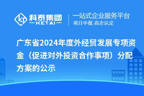 廣東省2024年度外經(jīng)貿(mào)發(fā)展專項資金（促進對外投資合作事項）分配方案的公示