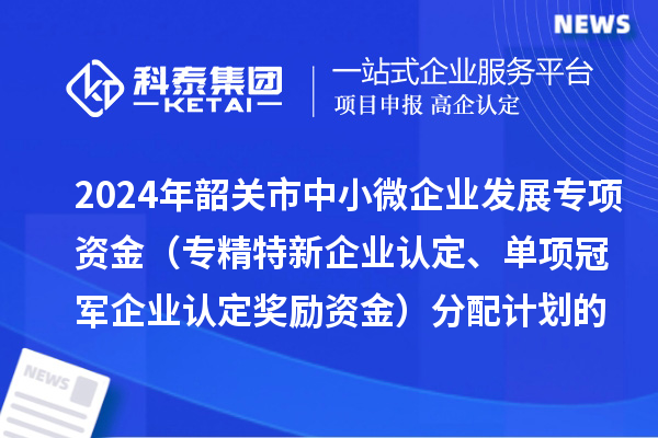 2024年韶關市中小微企業(yè)發(fā)展專項資金（專精特新企業(yè)認定、單項冠軍企業(yè)認定獎勵資金）分配計劃的公示