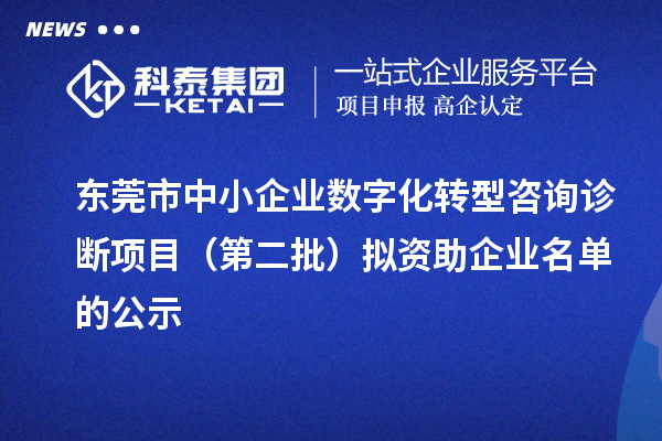 東莞市中小企業(yè)數(shù)字化轉(zhuǎn)型咨詢?cè)\斷項(xiàng)目（第二批）擬資助企業(yè)名單的公示