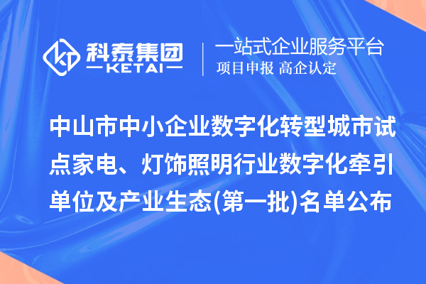 中山市中小企業(yè)數(shù)字化轉(zhuǎn)型城市試點家電、燈飾照明行業(yè)數(shù)字化牽引單位及產(chǎn)業(yè)生態(tài)(第一批)名單公布