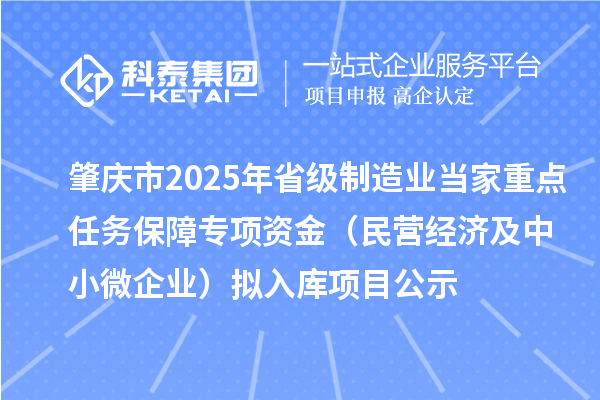 肇慶市2025年省級制造業(yè)當家重點任務(wù)保障專項資金（民營經(jīng)濟及中小微企業(yè)）擬入庫項目公示