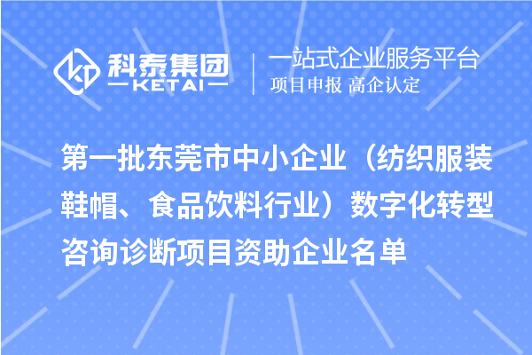 第一批東莞市中小企業(yè)（紡織服裝鞋帽、食品飲料行業(yè)）數(shù)字化轉(zhuǎn)型咨詢診斷項目資助企業(yè)名單