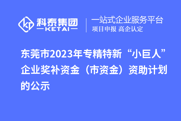 東莞市2023年專精特新“小巨人”企業(yè)獎補資金（市資金）資助計劃的公示