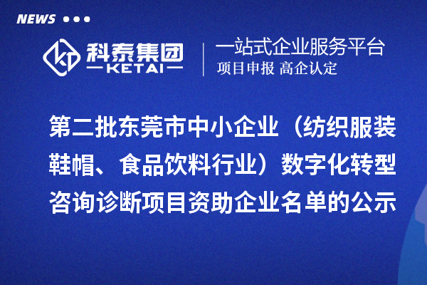 第二批東莞市中小企業(yè)（紡織服裝鞋帽、食品飲料行業(yè)）數(shù)字化轉(zhuǎn)型咨詢?cè)\斷項(xiàng)目資助企業(yè)名單的公示