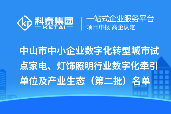 中山市中小企業(yè)數(shù)字化轉(zhuǎn)型城市試點家電、燈飾照明行業(yè)數(shù)字化牽引單位及產(chǎn)業(yè)生態(tài)（第二批）名單公布