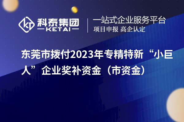 東莞市撥付2023年專精特新“小巨人”企業(yè)獎補資金（市資金）