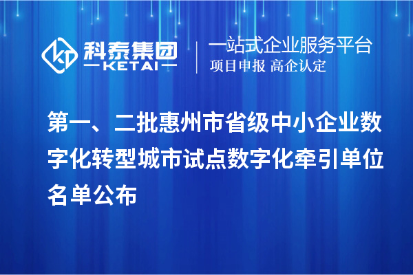 第一、二批惠州市省級(jí)中小企業(yè)數(shù)字化轉(zhuǎn)型城市試點(diǎn)數(shù)字化牽引單位名單公布