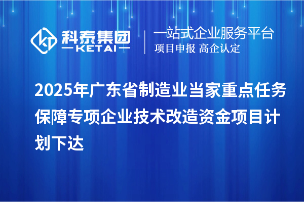 2025年廣東省制造業(yè)當(dāng)家重點任務(wù)保障專項企業(yè)技術(shù)改造資金項目計劃下達