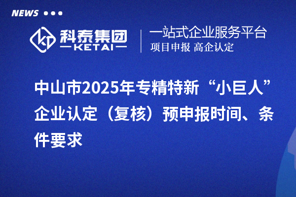 中山市2025年專精特新“小巨人”企業(yè)認定（復核）預申報時間、條件要求