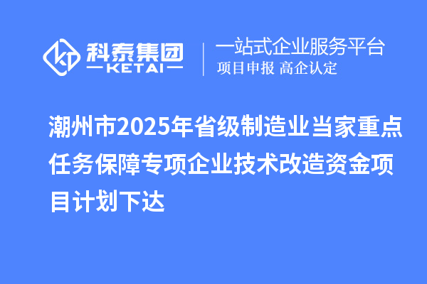 潮州市2025年省級制造業(yè)當(dāng)家重點任務(wù)保障專項企業(yè)技術(shù)改造資金項目計劃下達