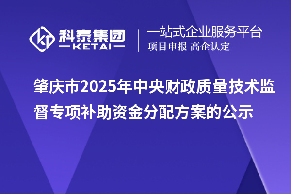 肇慶市2025年中央財(cái)政質(zhì)量技術(shù)監(jiān)督專項(xiàng)補(bǔ)助資金分配方案的公示