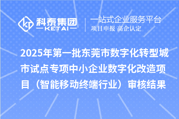 2025年第一批東莞市數(shù)字化轉(zhuǎn)型城市試點(diǎn)專項(xiàng)中小企業(yè)數(shù)字化改造項(xiàng)目（智能移動(dòng)終端行業(yè)）審核結(jié)果